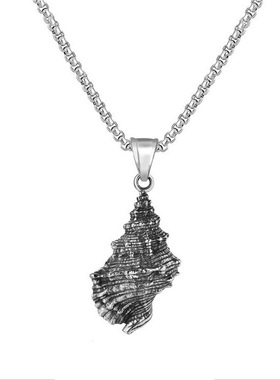 网红新款工厂直销欧美不锈钢饰品批发 男款项链 复古海螺贝壳钛