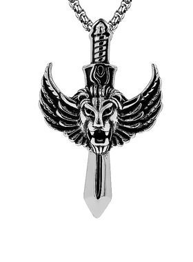 朋克翅膀剑狮子头钛钢不锈钢项链欧美个性吊坠潮男跨境电商热卖