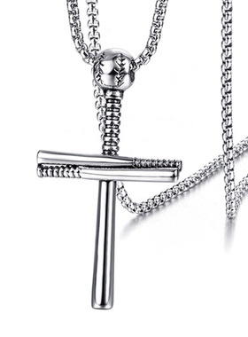 促销跨境棒球十字架项链欧美新款不锈钢吊坠 钛钢男士饰品批发