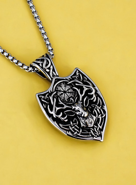 2026外贸新款钛钢饰品批发欧美风男士潮流霸气鹿角不锈钢吊坠项链