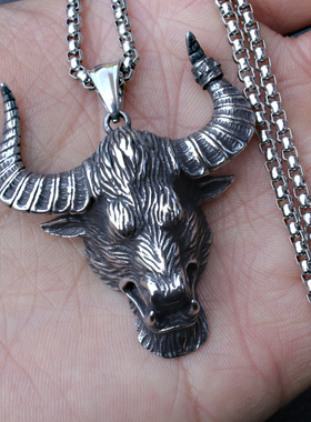 朋克风牛头项链十字架立方体钛钢项链欧美个性复古吊坠潮男女生时