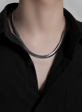 潮流项链钛钢压花古巴链