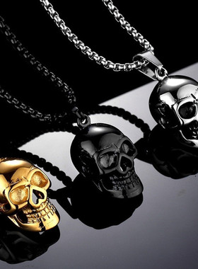 厂价直批 欧美不锈钢配链炫酷骷髅头项链钛钢男士复古速卖通爆款