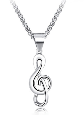 音符钛钢男士项链不锈钢吊坠不掉色欧美饰品批发简约时尚百搭