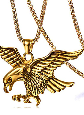 厂家直供不锈钢老鹰吊坠复古潮男外贸新款钛钢雄鹰展翅项坠项链