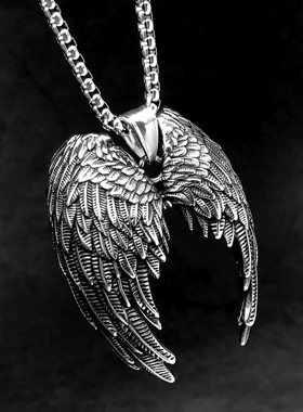 钢铁战士新款创意不锈钢天使之翼吊坠项链个性潮流翅膀男士项坠