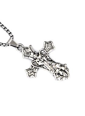 欧美钛钢饰品十字架吊坠复古抛光男士不锈钢项链服饰配件工厂批发