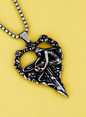 跨境热销时尚嘻哈项链潮流爱心少女吊坠项链不锈钢男士首饰批发