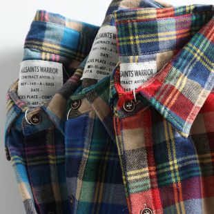 男女宽松休闲工装 古着 衬衫 格纹长袖 衬衣外套 软糯水洗磨毛棉美式