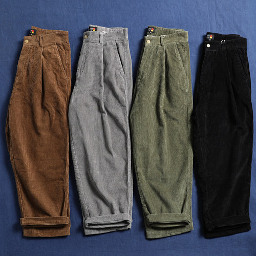 日单复古裤日系纯棉水洗灯芯绒