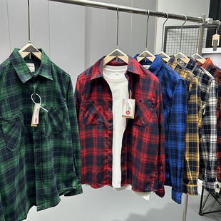 男女垂感宽松格子衬衣外套 衬衫 日系阿美咔叽美式 复古色织格纹长袖