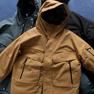 重工之最 户外机能无缝压胶白鸭绒防风防水连帽工装羽绒服外套男