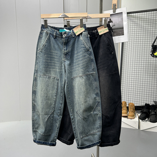 宽松百搭直筒休闲裤 扎实做工重磅美式 男士 伐木裤 复古水洗牛仔工装