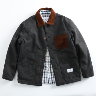 夹克外套 猎装 vintage复古风工装 棉服灯芯绒撞色保暖绗棉棉衣男士