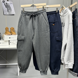 宽松休闲加绒束脚裤 特价 哈伦裤 多口袋工装 清仓厚实高克重潮牌男士