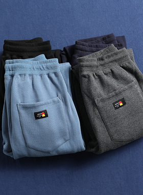 简约基本版 一波流 高克重厚实复古男女宽松哈伦裤加绒加厚卫裤