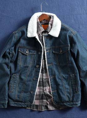 永恒的经典 日系复古保暖羊羔绒牛仔夹克秋冬工装棉衣男女厚外套