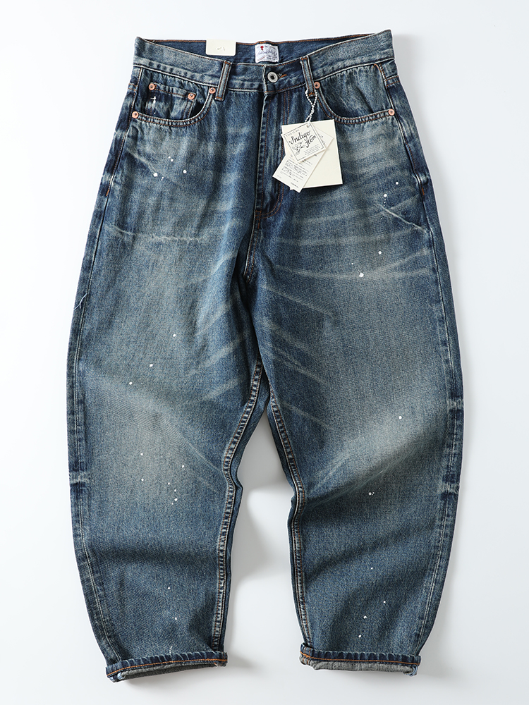 拉链长裤水洗春秋猫须泼漆牛仔裤