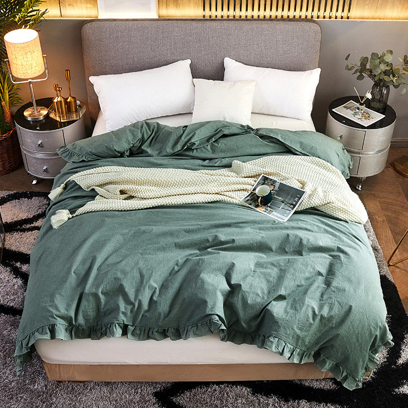 全棉被套单件水洗棉加厚被罩200x230双人花边纯棉加大被子套