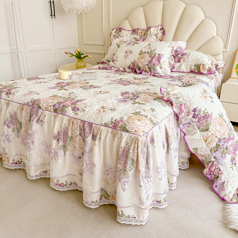 新款纯棉床裙单件公主风蕾丝花边床罩夹棉加厚床套罩防尘四季通用