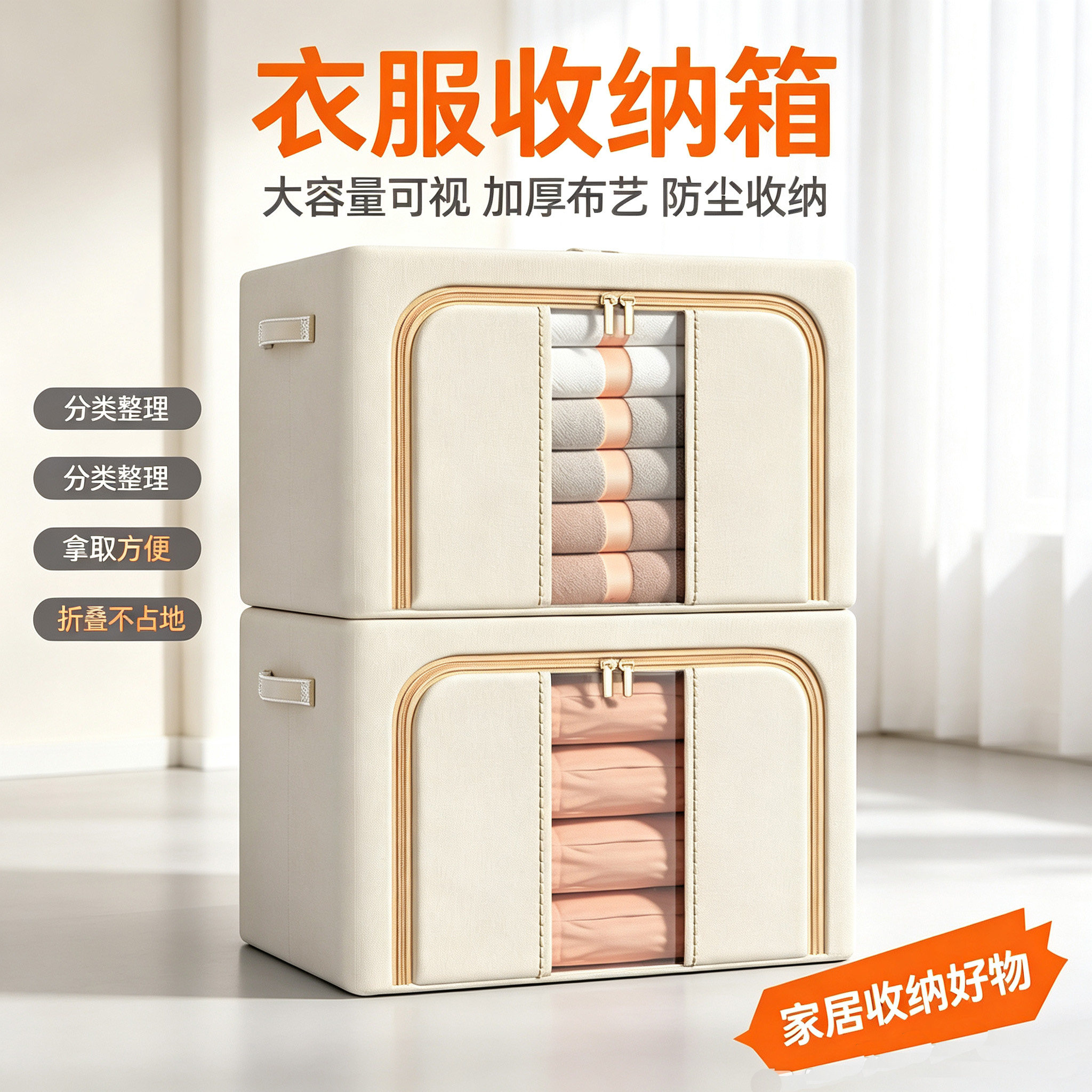 羽绒服收纳箱装衣服的箱子家用布艺大容量衣柜衣物换季折叠整理箱