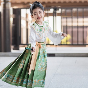 女童马面裙2025春季新款中国风仿妆花女童汉服新中式套装云肩古装