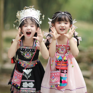 女童苗疆侗族头饰苗族哈尼族银饰舞蹈表演额头链异域风公主眉心坠