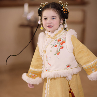 全程锦绣女童汉服拜年服2025新款儿童国风唐装女孩喜庆古装新中式