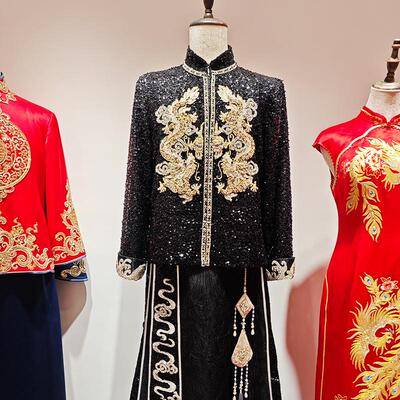 黑色新中式男士婚服重工接亲新郎