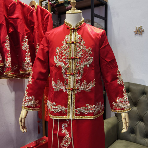 300斤大码新郎中式秀禾接亲礼服