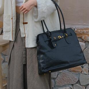 复古植鞣皮托特包包女2025新款秋冬百搭大容量贝壳包软皮腋下包女