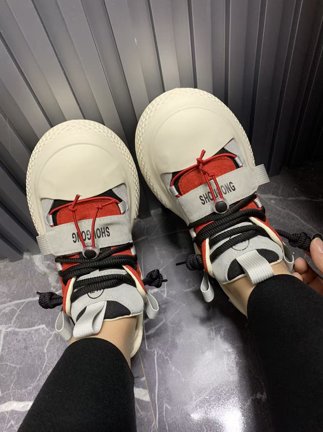 欧货2025新款厚底网面松糕面包鞋百搭休闲运动鞋系带大头娃娃鞋潮