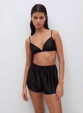 欧美MNG 绸缎丝质睡裤家居裤配套超薄无钢圈细带文胸