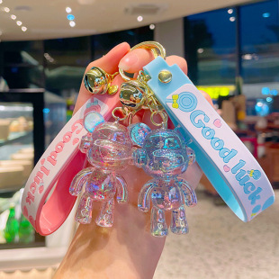 亚克力听歌小熊公仔创意玩偶情侣钥匙挂件卡通饰品汽车钥匙扣