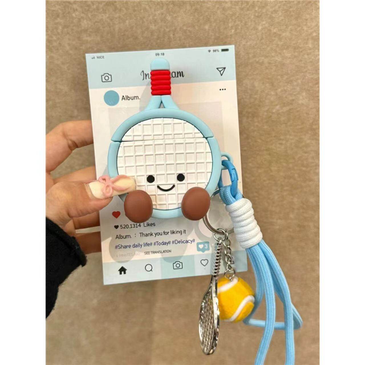 卡通可爱网球拍挂绳适用Airpods1/2代苹果无线蓝牙耳机保护