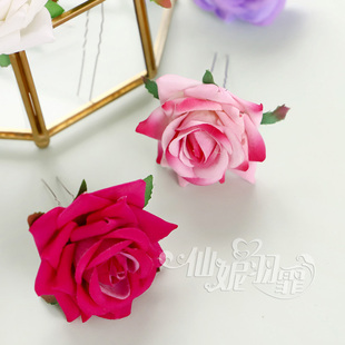 仿真玫瑰花头饰花朵发簪盘发编发饰品写真拍照演出发夹新娘头花