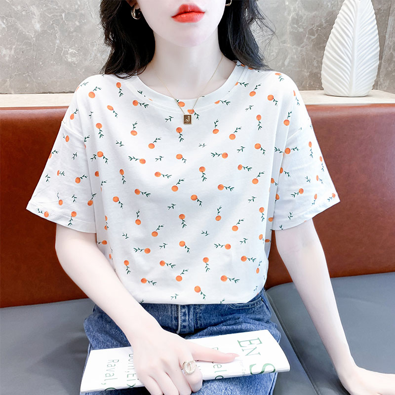 夏季t恤女短袖纯棉半袖体恤2025年新款减龄百搭宽松上衣印花夏装