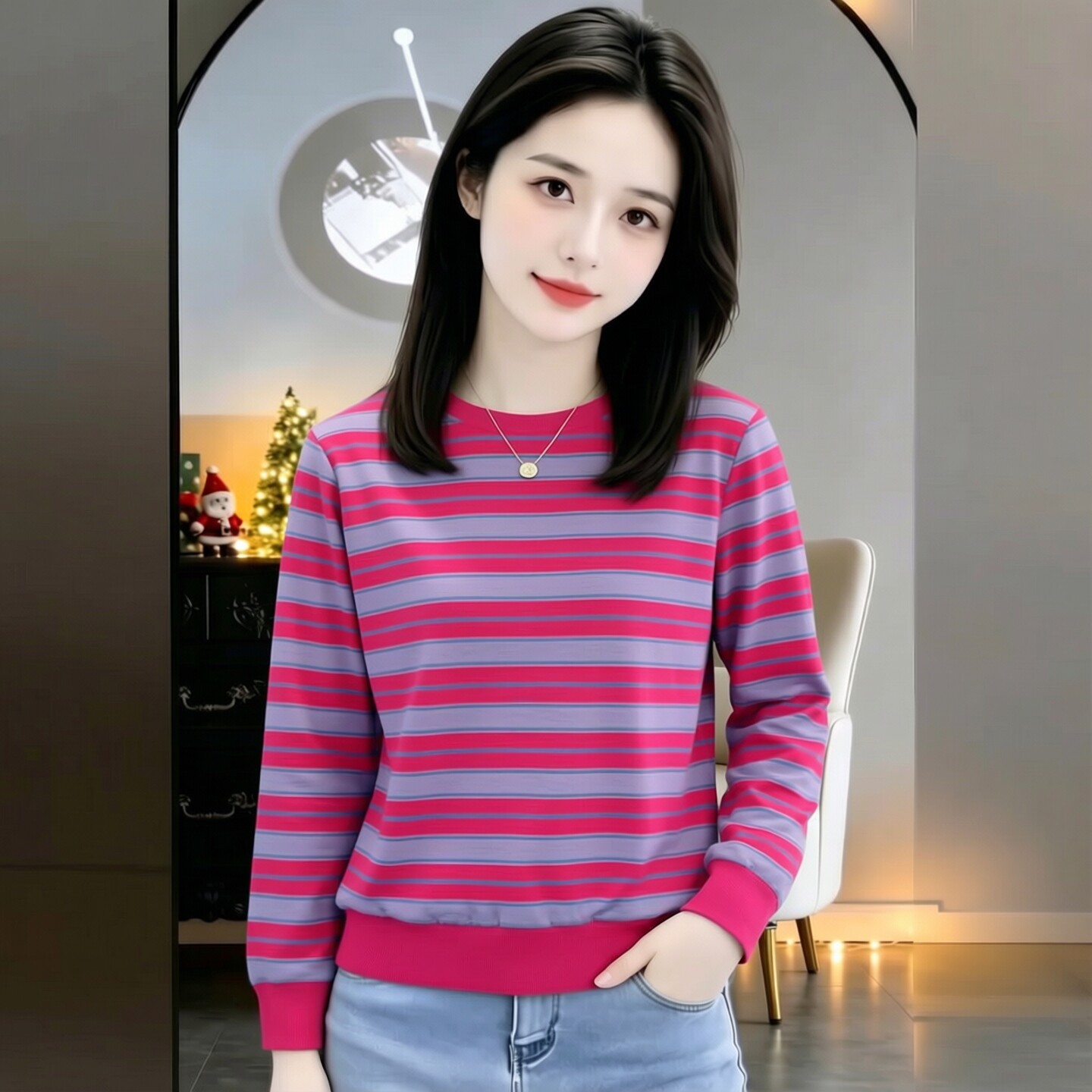 春秋独特漂亮巨好看卫衣女款2026新款宽松条纹上衣女秋季韩版女装