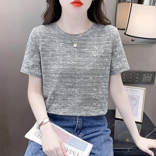 新款高级感地图印花短袖T恤女