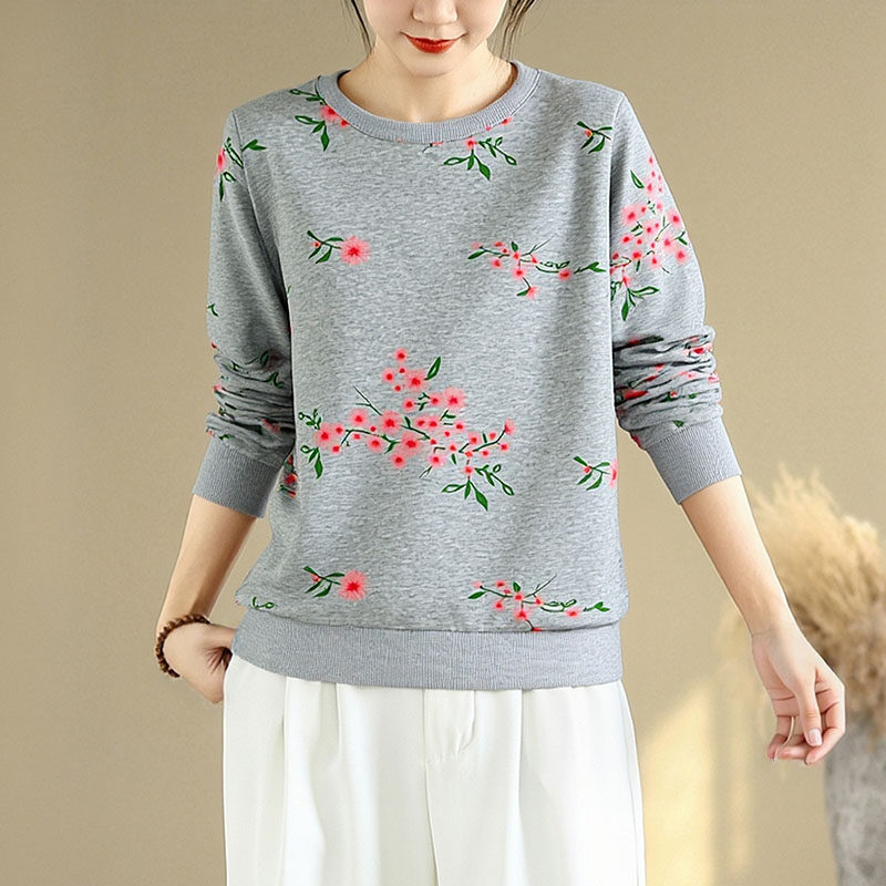 圆领长袖t恤女时尚印花小众上衣