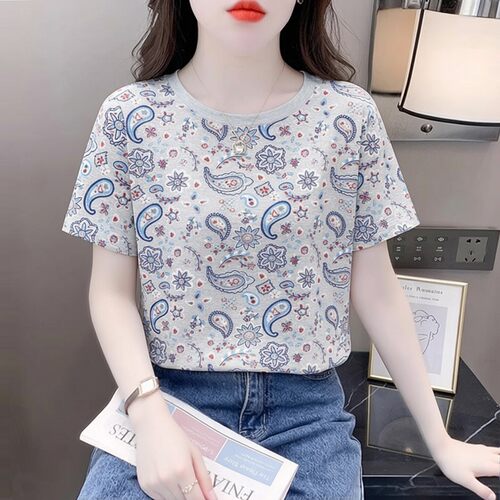 宽松印花T恤女百搭圆领夏季女装