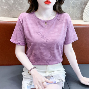 宽松印花时尚 夏季 女士t恤短袖 薄款 防晒衣体恤 高档上衣女2025新款