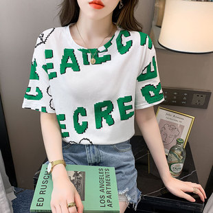 t恤女纯棉短袖字母印花女装夏款宽松休闲百搭2026年新款圆领上衣
