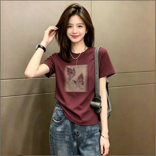 巨好看的短袖上衣夏季女宽松烫钻高级衣服女2026新款女士t恤