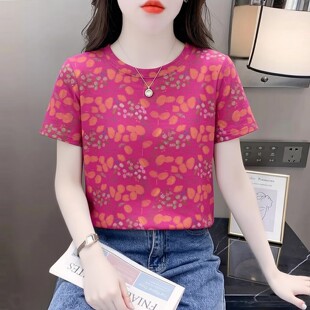 复古温柔轻熟休闲风碎花短袖T恤女新款圆领宽松夏季百搭减龄上衣