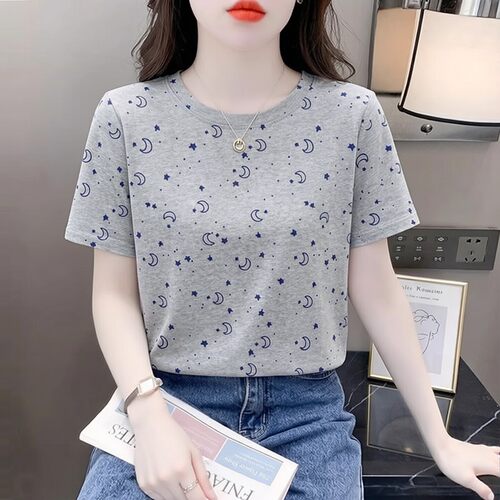 灰色星星月亮印花短袖T恤女ins潮