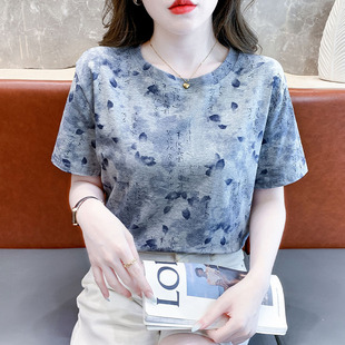 2026夏季短袖女装时尚纯棉T恤女款雪纺衫新款宽松圆领上衣服