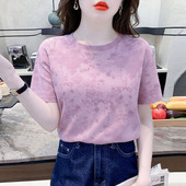 雪纺衫 洋气显瘦百搭上衣夏季 女t恤夏2026年新款 宽松正肩纯棉短袖