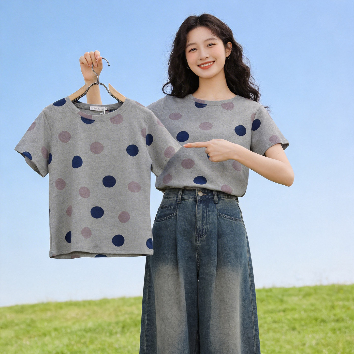 慵懒风宽松t恤女2026夏季新款波点短袖女装显瘦圆点休闲小众上衣