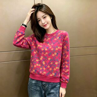 晕染碎花卫衣秋季圆领宽松女版2026新款上衣长袖减龄百搭休闲外套